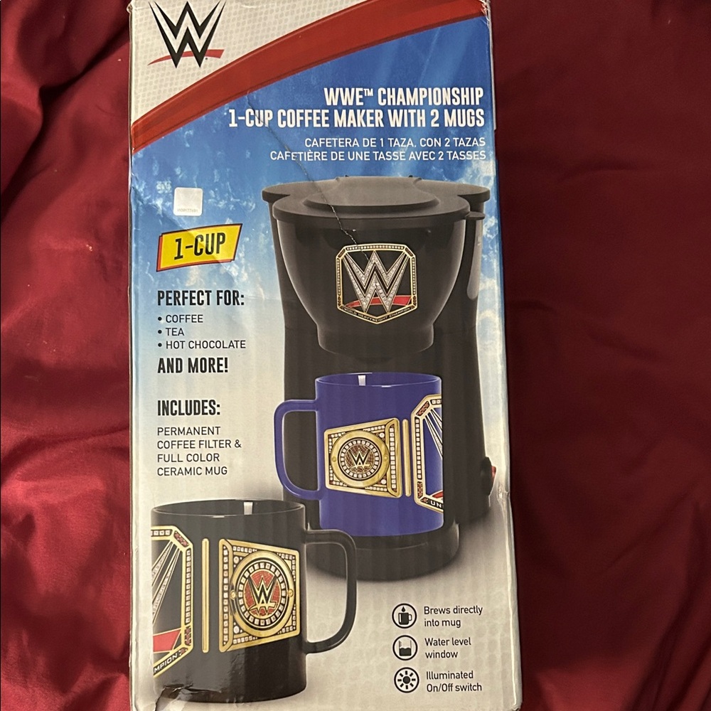 WWE Championship Coffee Maker with Blue and Black Mugs